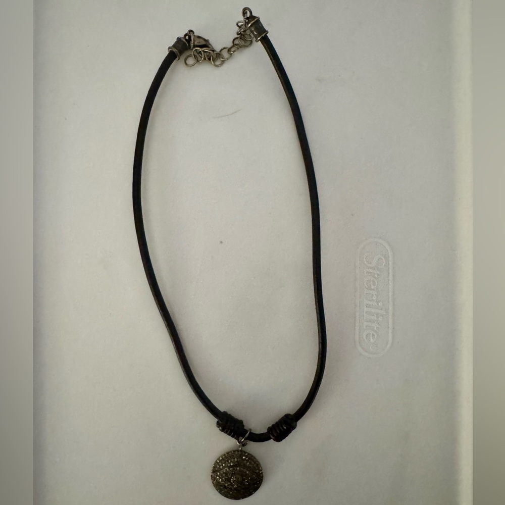 Black Choker Necklace with Pave Diamond Pendant
